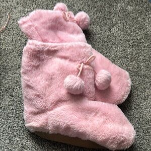 Cozy Pink Fuzzy Slippers with Pom Poms